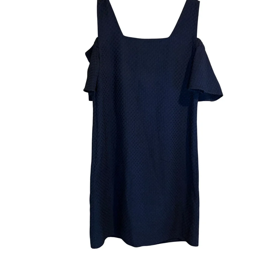 J.Crew Womens Dress XS Navy Blue Cold Shoulder Ruffle Sleeve‎ Mini.